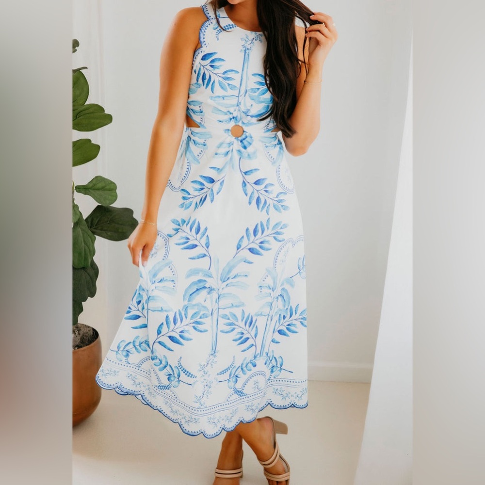 NWT Size M MABLE ANTHRO Elegant Blue and White Floral Dress